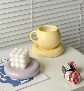 Taza de leche de bola hinchada minimalista, con posavasos a juego, decoración para el hogar y la habitación, taza regordeta y platillo, bonito añadido a tu <span class=keywords><strong>Tiempo</strong></span> de café, nueva - Product Image 3