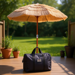 Parasol de patio en paille de 6 pieds avec design inclinable, mât en bois, pour usage extérieur, avec sac de transport - Product Image 2