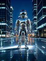 Sculpture d'astronaute en acier inoxydable poli miroir |   Statue d'astronaute personnalisable pour l'extérieur et l'intérieur