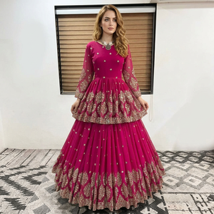 Lehenga Choli rose fuchsia brodé, réversible, en matériaux recyclés, séchage rapide, longueur au sol, traditionnel indien pakistanais pour femmes - Product Image 1