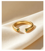 Bijoux Damila, design rayé brillant, laiton, cuivre, plaqué or 14 carats, cristal nano vert, bijoux tendance, bagues ouvertes pour femmes