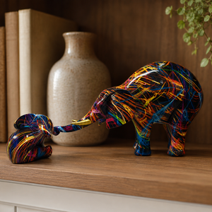 Figura de Resina Colorida de Elefante Madre e Hijo, Escultura de Elefantes con Tronco Entrelazado, Adorno Decorativo Moderno Pintado para el Hogar - Product Image 5