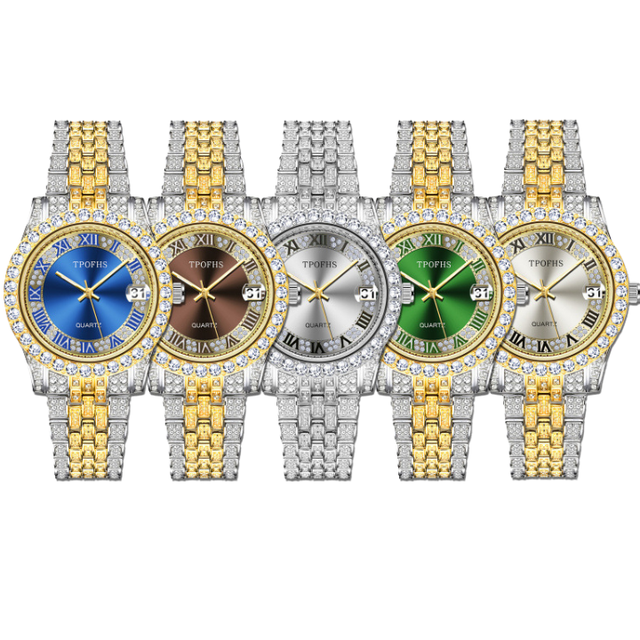 Wholesale Bling Hip Hop Women Stainless Steel Gold Hand Full Diamond Ladies Women Luxury Iced Out Wrist Quartz Watches Relogio
