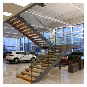 <span class=keywords><strong>Alucasa</strong></span>-escaleras rectas flotantes, escalera Central de columna vertebral, escalera Central con pisada de madera y barandilla de vidrio sin marco - Product Image 3