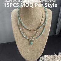 Collier personnalisé superposé en pierres naturelles plaqué or, perles, chaîne en acier inoxydable, pendentif en pierres précieuses, style bohème, pour boutiques