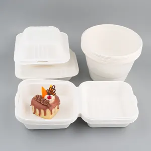 Custom clamshell takeaway food safety box tape biodegradable bagasse clamshell box packaging