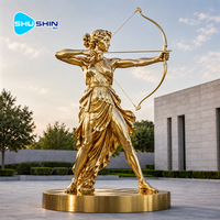 Grande statue de Diane Armente en acier inoxydable avec miroir bleu, déesse archer, sculpture de jardin extérieur, décoration paysagère en métal