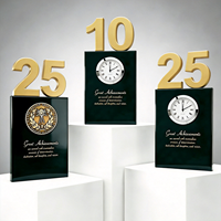 Plaque de récompense personnalisée pour employés avec horloge numérotée 5, 10, 25 ans de service, trophée en cristal pour anniversaire de départ à la retraite