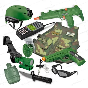 Populaire armée jouet enfants activité militaire semblant jouer jouets ensemble 11 pièces éducatif jeu de rôle ensemble en plastique armée jouet pour les enfants