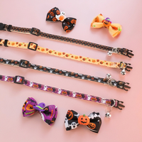 Collier Classique Doux et Résistant pour Animaux de Compagnie, Motif Halloween, avec Boucle Réglable et Nœud Papillon, en Polyester Imprimé, pour Chats et Chiens