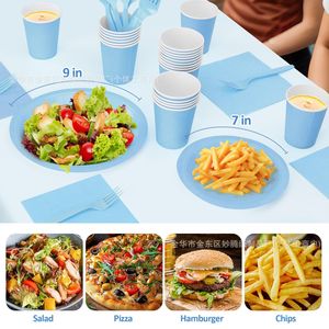 Disposable Party Supplies Kit Blue 25 Pack Plates Cups Forks Napkins For Party Family Gatherings - Product Image 3
