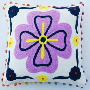 Top Selling Ethnic Suzani Woolen Embroidery Bedding Throw Pillow Cases Handmade Cotton White <b>Sofa</b> <b>Cushion</b> <b>Cover</b> Wholesale - Product Image 2