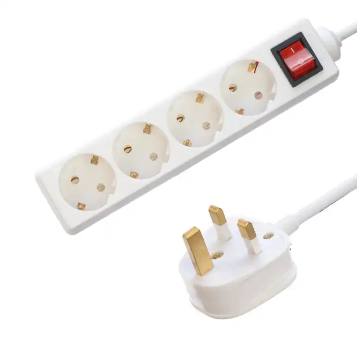 4 Way Extension Cord customized length extension cable Heavy Duty Long Wire Cord UK 3 Pin 4gang schuko power socket