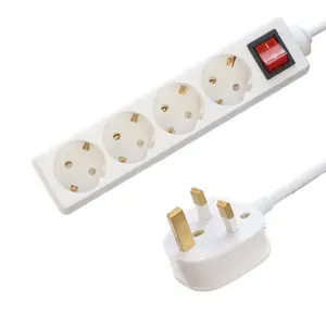 4 Way Extension Cord Customized Length Extension Cable Heavy Duty Long Wire Cord UK 3 Pin 4gang Schuko Power Socket