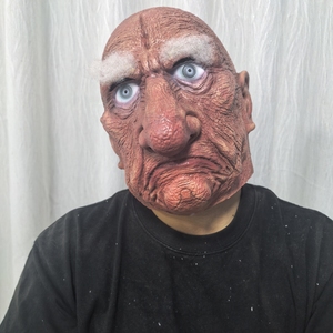 Masque réaliste en latex de vieil homme amusant et pétillant avec yeux bouffants, nez large et tête chauve – Accessoire de costume pour fête d'Halloween - Product Image 2