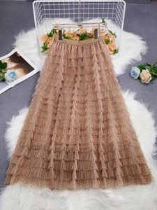 Falda floral de primavera para mujer, Falda plisada larga de cintura alta elástica, falda acampanada plisada de gasa de longitud media adelgazante - Product Image 5