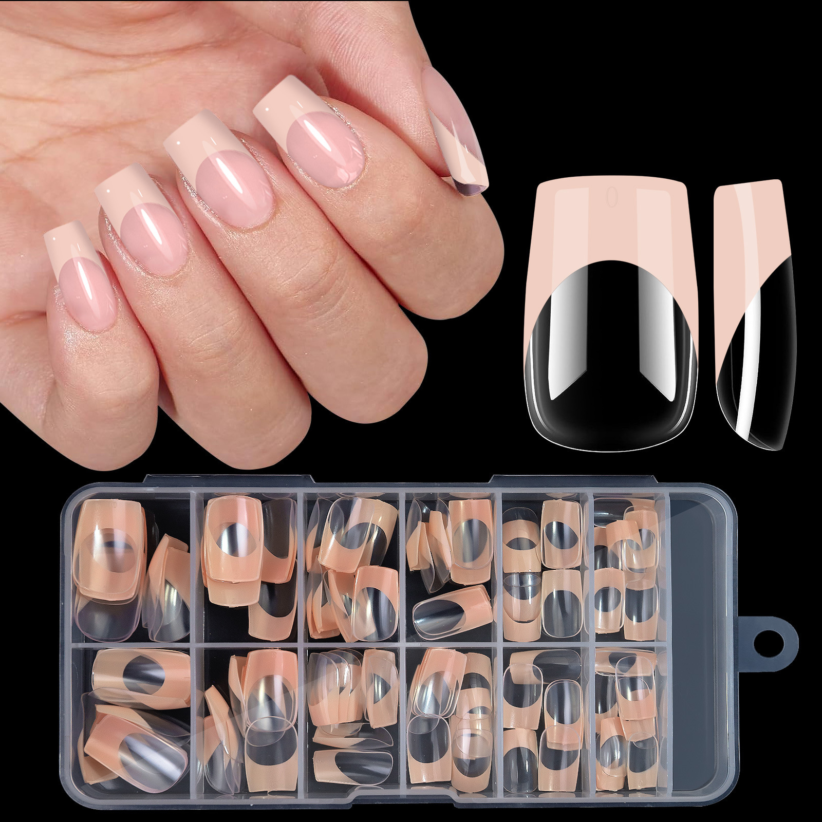 Faux ongles carrés français orange - 120 pièces