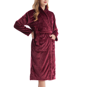 Bata de Baño de Forro Polar Coral Grueso para Invierno, <span class=keywords><strong>Manga</strong></span> Larga, Cintura Elástica, Pijama Tipo Bata para Mujer, Diseño Liso, Tallas Grandes, Camisones de Mujer - Product Image 3