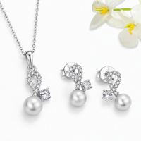 Ensemble de bijoux en argent sterling QX S925 avec perles, plaqué platine, collier et boucles d'oreilles géométriques en zircon cubique, vente en gros, OEM personnalisé