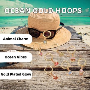 ต่างหูจี้รูปสัตว์น่ารัก POENNIS รุ่น New Trend Beach Vacation Girl ทำจากสแตนเลสสตีล 925 เงินแท้ สีทองมหาสมุทร - Product Image 2