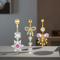 Piercing de nombril en acier inoxydable Xinfocus pour femmes, plaqué or, fleur pendante, anneaux de nombril, bijoux de mode pour femmes et hommes