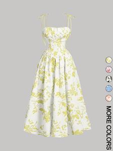 Vestido Midi Floral de Verano para Mujer, Estilo Vintage, con Tirantes Finos, Romántico, Estilo Francés, Silueta en A - Product Image 4