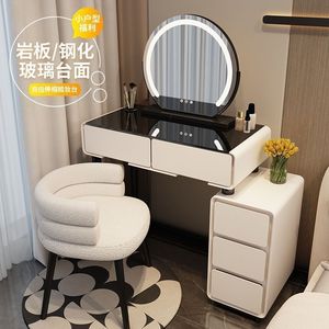 Tocador de maquillaje moderno minimalista color crema con espejo iluminado y almacenamiento integrado para dormitorio. - Product Image 4