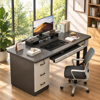 Bureau d'ordinateur bicolore direct usine avec plateau de clavier coulissant et armoire de rangement à 3 tiroirs, poste de travail pour bureau à domicile