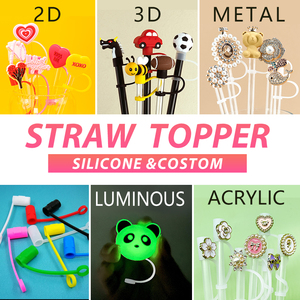 2025 Großhandel Lieferant Verkäufer Designer Staub dicht Wieder verwendbare süße Tiere Silikon Stroh abdeckungen Toppers Charm 10mm Bulk Set - Product Image 5