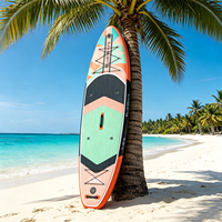 Vente flash : SUP gonflable extra large de 11' x 36'', couleur menthe corail, planche à pagaie géométrique tricolore, kit complet, polyvalent, yoga