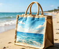 Sac de courses en jute jaune grande capacité, personnalisé, avec poignée en corde, motif dessin animé, idéal pour les mariages - Nouveauté promotionnelle