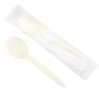 Bireysel sarılmış mısır nişastası tek kullanımlık taşınabilir plastik çatal bıçak kaşık çorba kaşığı biyobozunur tek kullanımlık kaşık