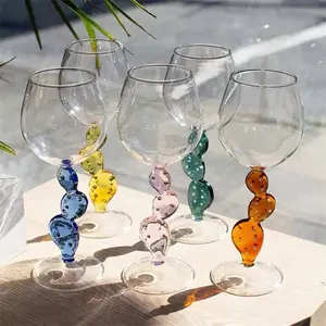 Hot Selling Mund geblasen Elegante farbige Stiel Kaktus Design Weingläser Kaktus form Becher Rotwein glas Gläser