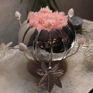 Polished Metal Flower <b>Bowl</b> Centerpiece with <b>Pink</b> Stone for Party-Modern Luxury Design - Product Image 2