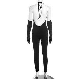 Viviblook J25JP466 Women <b>Party</b> Nightclub Casual <b>Jumpsuits</b> Halter Tied Rope Backless Solid Color One Piece <b>Jumpsuit</b> With Gloves - Product Image 5
