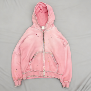 <span class=keywords><strong>Felpa</strong></span> <span class=keywords><strong>con</strong></span> <span class=keywords><strong>Cappuccio</strong></span> Personalizzata Streetwear Unisex 500 Gsm Oversize <span class=keywords><strong>Rosa</strong></span> Effetto Lavaggio Acido Vintage <span class=keywords><strong>con</strong></span> Strappi e Cerniera - Product Image 5