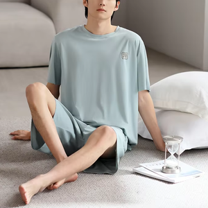 <span class=keywords><strong>Pigiama</strong></span> <span class=keywords><strong>estivo</strong></span> da <span class=keywords><strong>uomo</strong></span> morbido, set corto, leggero e traspirante, girocollo, vita elastica, abbigliamento per la casa, set in due pezzi per le vacanze a casa - Product Image 5