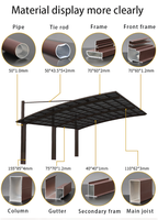 Auvent moderne et simple pour balcon extérieur, abri de stationnement pour 3 voitures en alliage d'aluminium, garage à toit arqué autoportant, étanche, service OEM ODM