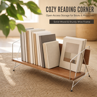 Étagère de bureau moderne, durable et légère en bois massif avec trieur de magazines en fil métallique pour chambre et bureau