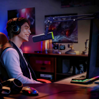 Mikrofon Dinamis Profesional XLR USB Berkabel AM8 dengan Lampu RGB dan Dudukan Lengan Mikrofon untuk PC Gaming, Smartphone & Podcast