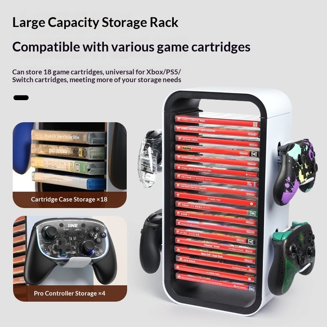 Game Storage Rack for PS/Xbox/Switch, Controller Holder & Game Disc Organizer for PS5