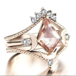 Anillo de Compromiso de Plata de Ley 925 Natural con Morganita en Forma de Cometa 'Luna de Mi Vida' para Mujer - Product Image 1