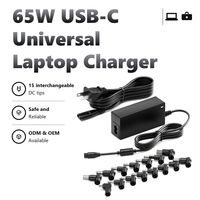 Chargeur universel pour ordinateur portable USB-C 65W avec 15 embouts pour HP Asus Lenovo Dell Acer Toshiba Samsung IBM Câble d'alimentation pour ordinateur portable