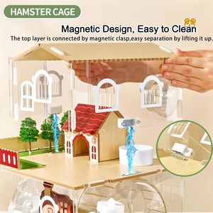 Nouvelle Cage à Hamster en Acrylique 12-en-1 2025 avec Accessoires en Bois, Villa pour Hamster à Deux ou Trois Niveaux avec Tunnel et Roue - Product Image 4