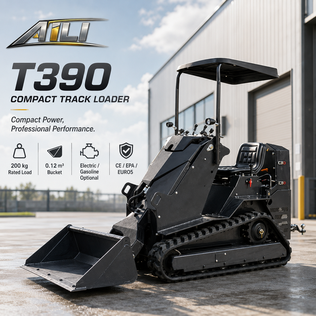 T390 200kg Mini Compact Track Loader Crawler Skid Steer Loader Electric Gasoline Optional for Landscaping Construction