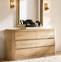Commode française à 6 tiroirs en chêne, sans poignées, avec bordure en cascade et socle, pour salon et chambre, personnalisable OEM ODM