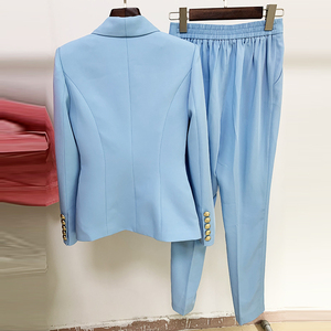 Nouvelle mode <span class=keywords><strong>2022</strong></span> Designer Blazer costume ensemble femmes carrière <span class=keywords><strong>classique</strong></span> Lion boutons Double boutonnage Blazer <span class=keywords><strong>pantalon</strong></span> costume - Product Image 2