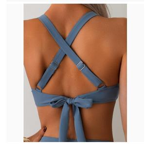 Nuevo Conjunto de Bikini de Verano de Color Sólido con Tirantes y Cintura Alta, Sexy, con Push-Up Cruzado, Traje de <span class=keywords><strong>Baño</strong></span> de 2 Piezas, Ropa de Playa - Product Image 4