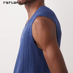 Gilet personnalisé pour homme, couleur unie, col en V, tricoté, sans manches, décontracté, chaud, style pull débardeur - Product Image 3