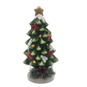 Árbol de Navidad de cerámica verde, decoración festiva de fábrica artesanal, led colorido, con luz led